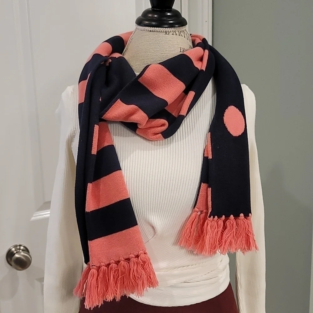 Vineyard Vines Blue And Pink Cotton & Silk Blend Striped Whale Scarf - Size OS